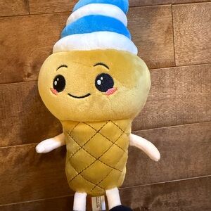 Smiling Ice Cream Cone Plush Toy - Blue and Yellow